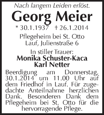 Traueranzeige von Georg Meier von Pegnitz-Zeitung
